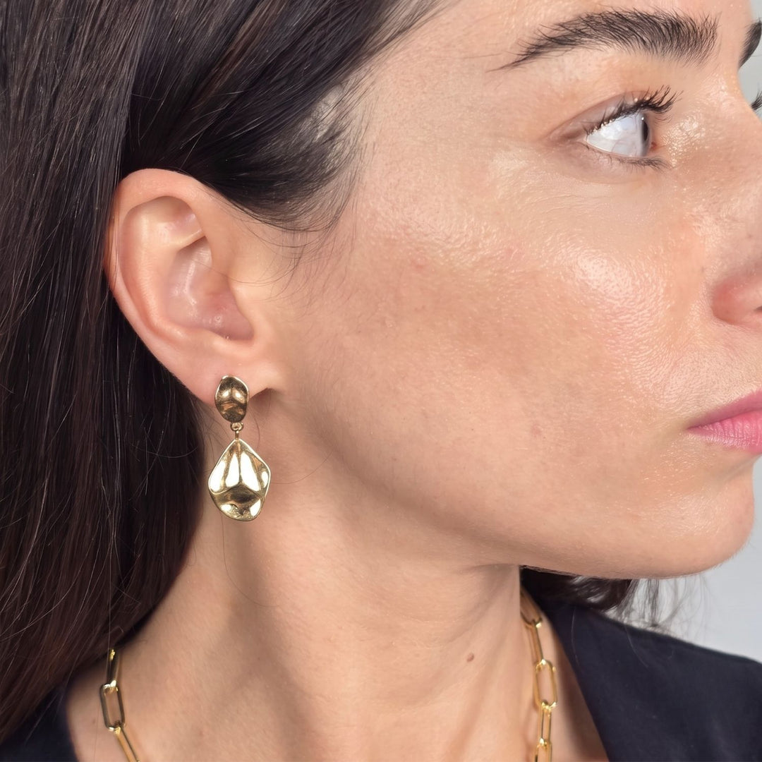 Gold Plated Hammered Teardrop Dangle Earrings