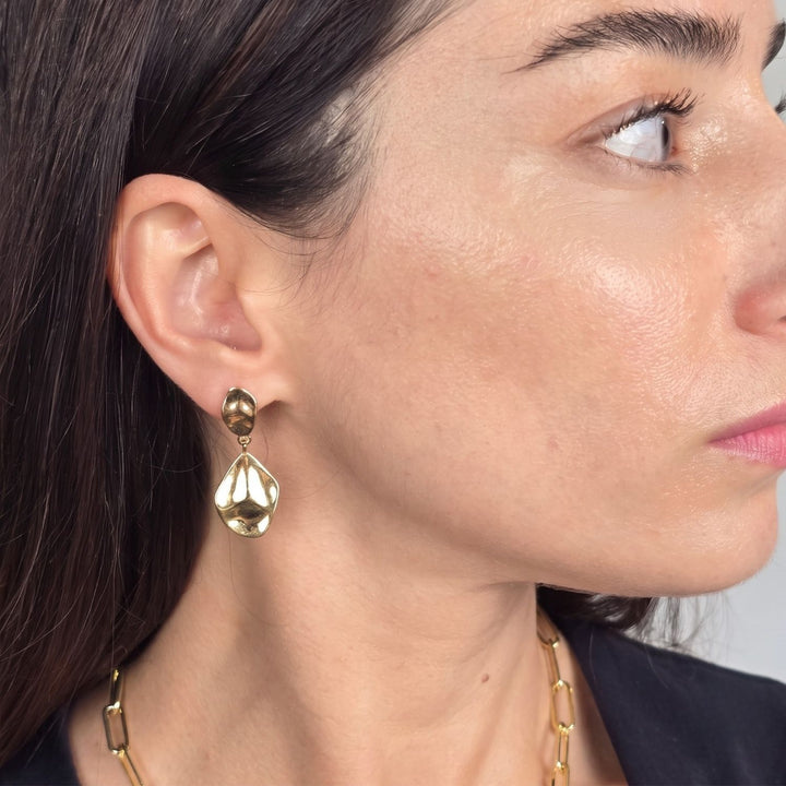 Gold Plated Hammered Teardrop Dangle Earrings