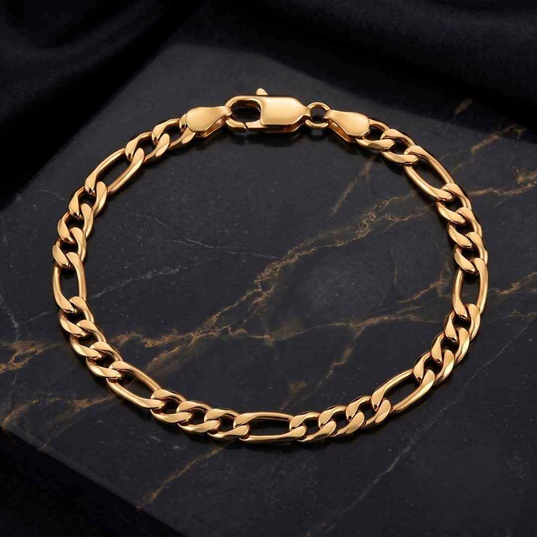 18ct Gold Plated Figaro Chain Bracelet For Men