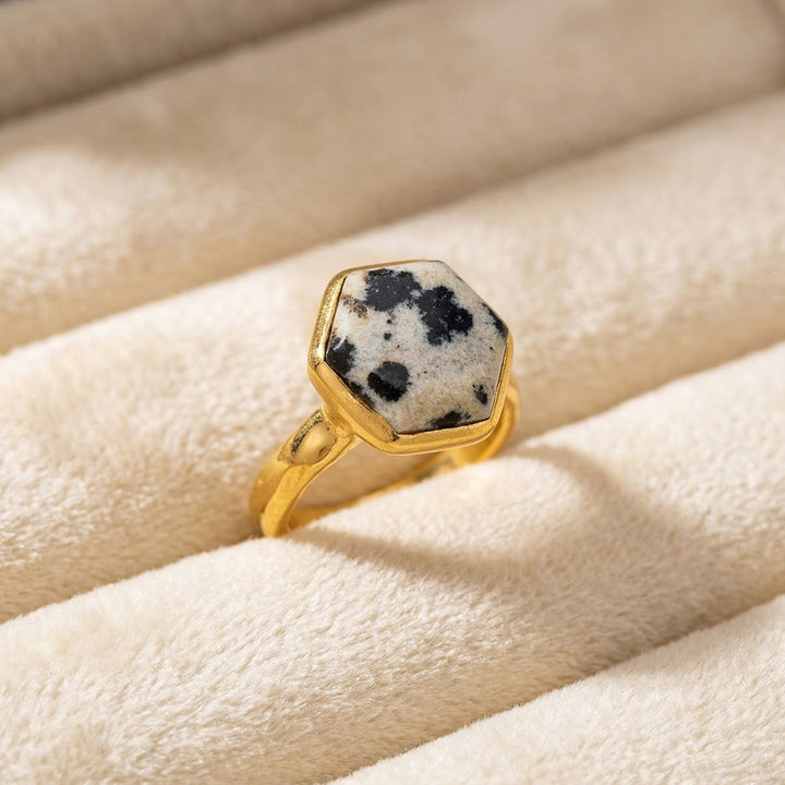 18ct Gold Vermeil Dalmatian Jasper Ring
