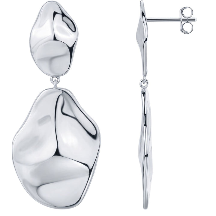 Silver Hammered Teardrop Dangle Earrings