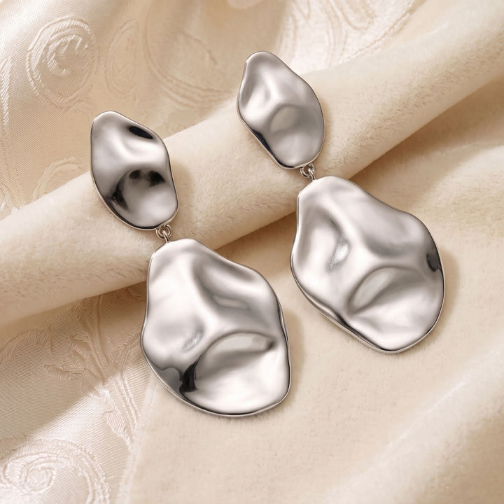 Silver Hammered Teardrop Dangle Earrings