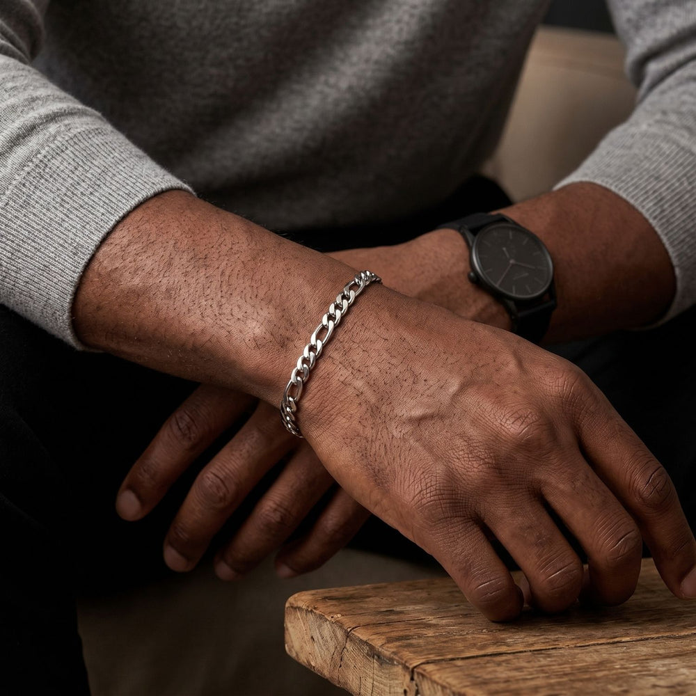 Silver Figaro Chain Bracelet For Men