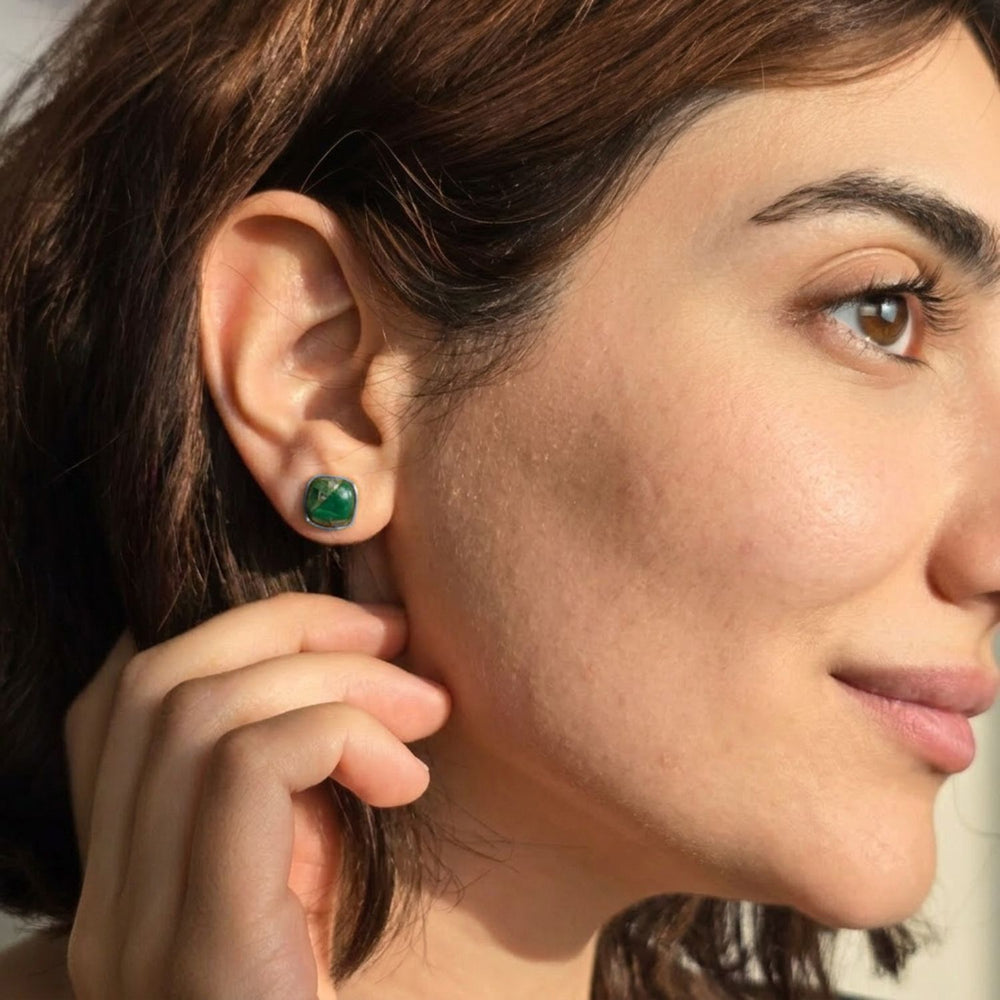 Emerald May Birthstone Sterling Silver Stud Earrings