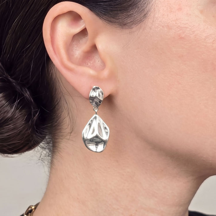 Silver Hammered Teardrop Dangle Earrings