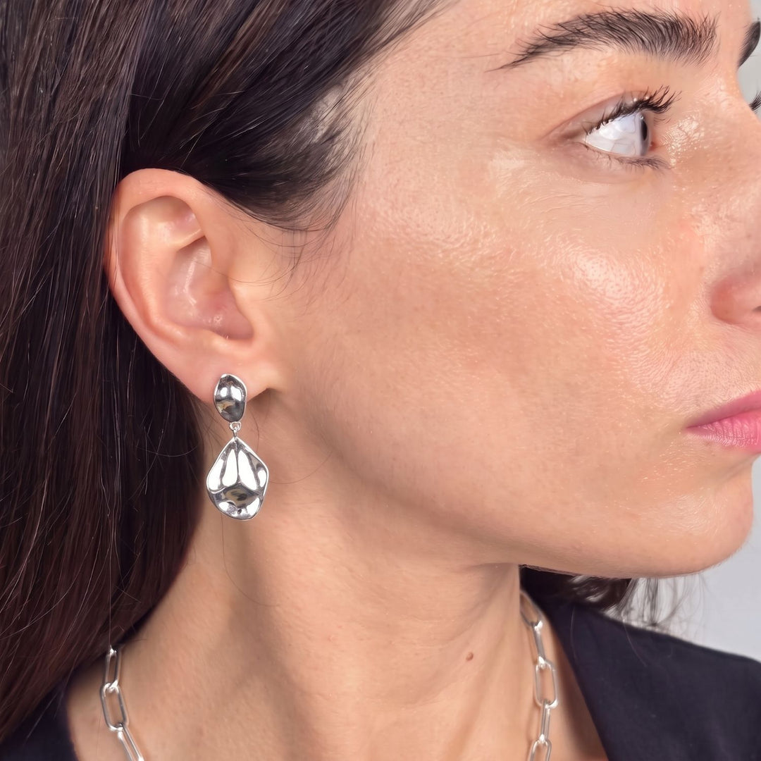 Silver Hammered Teardrop Dangle Earrings