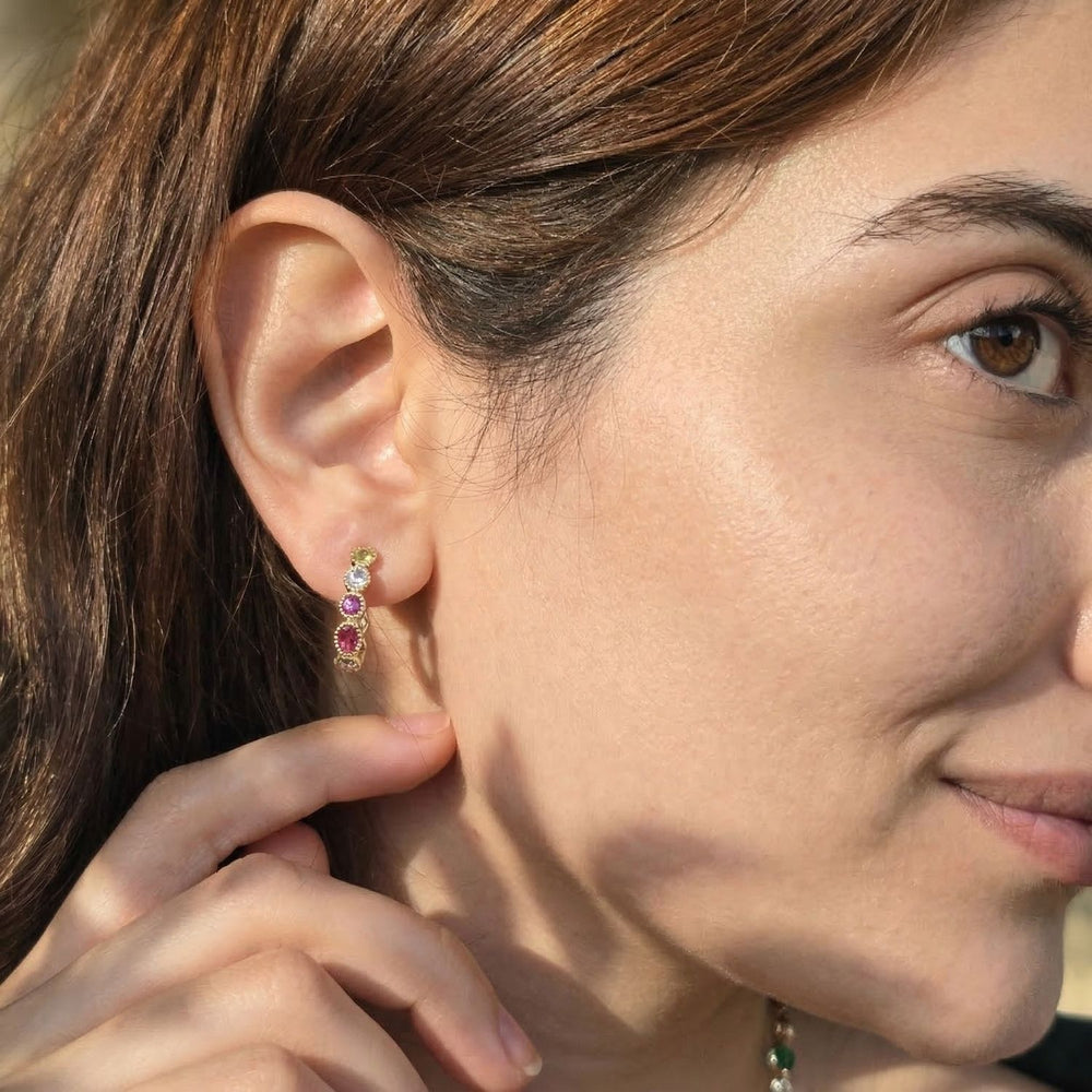 Multicolour Gemstone Gold Plated Hoop Earrings