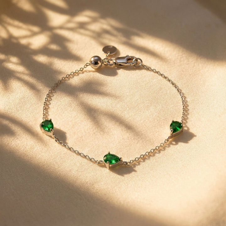 Emerald May Birthstone Minimalist Silver Bracelet