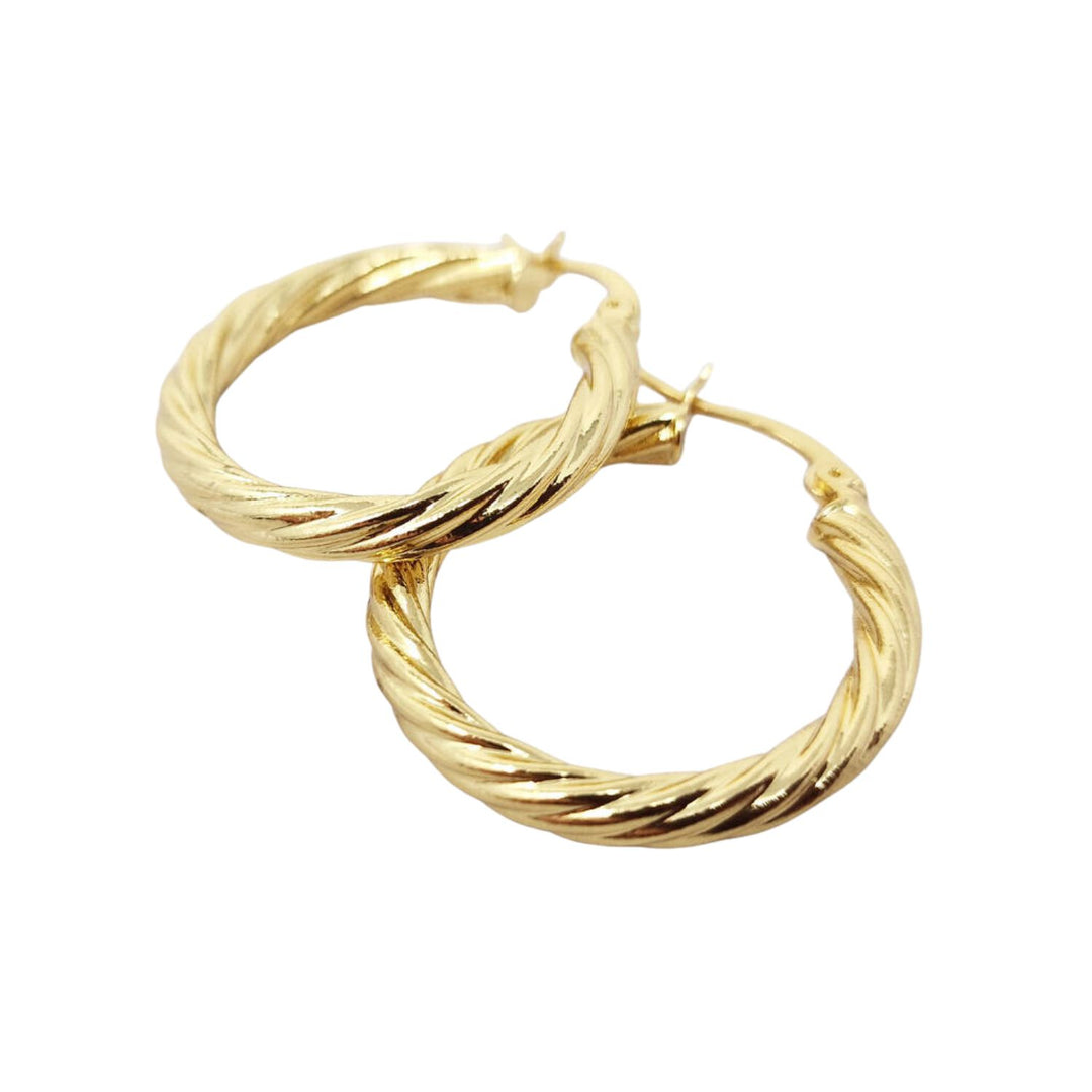 24ct Gold Vermeil Circle Rope Textured Earrings