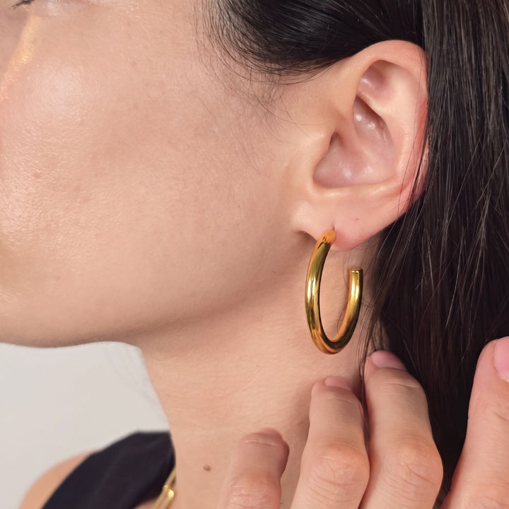 Simply Chunky Gold Plated Hoop Stud Earrings