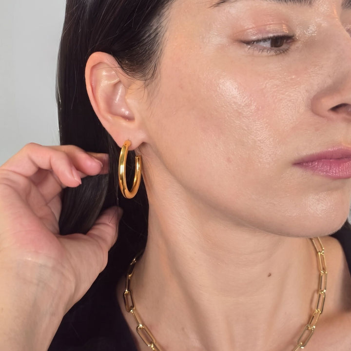 Simply Chunky Gold Plated Hoop Stud Earrings