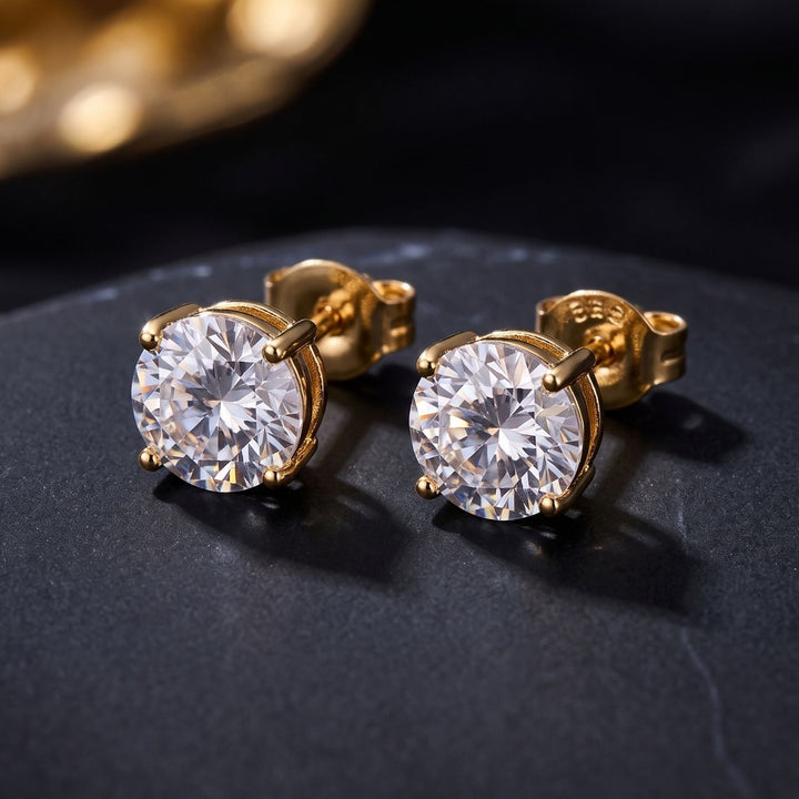 18ct Gold Plated Round Solitaire Stud Earrings For Men in 3 Sizes