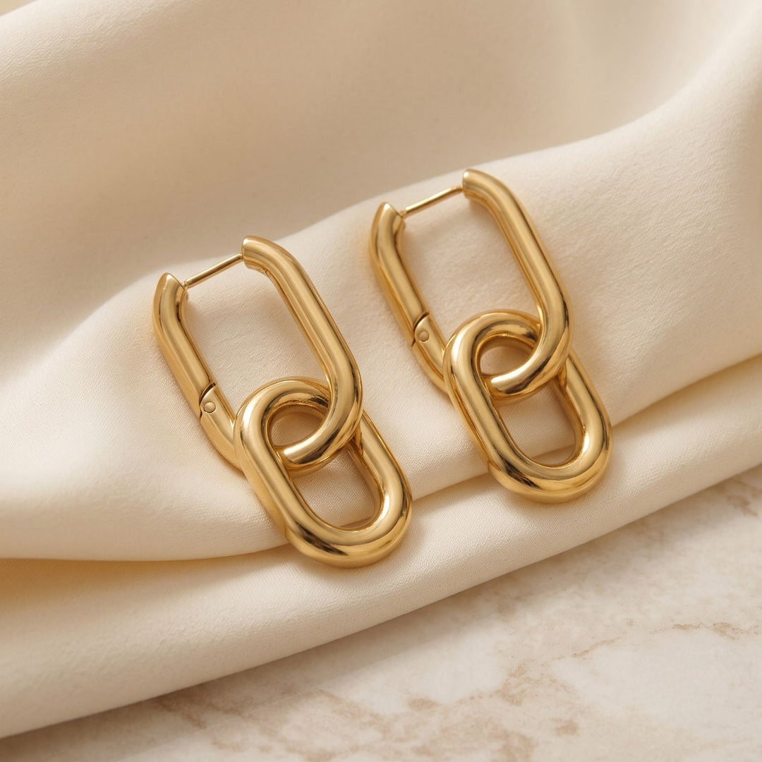 18ct Gold Plated Convertible Paperclip Drop Earrings
