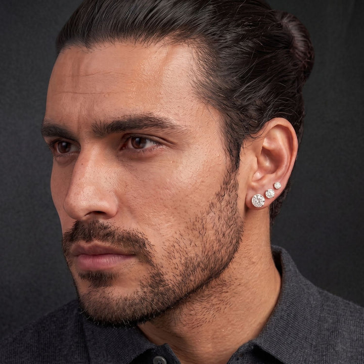 18ct Gold Plated Round Solitaire Stud Earrings For Men in 3 Sizes