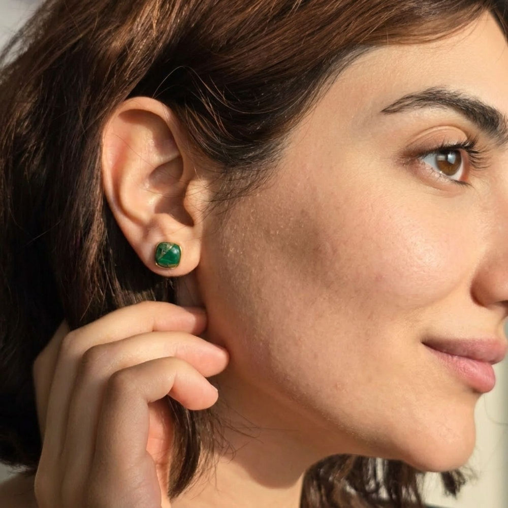 Emerald May Birthstone Gold Plated Stud Earrings