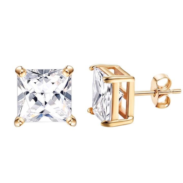 18ct Gold Plated Square Solitaire Stud Earrings For Men