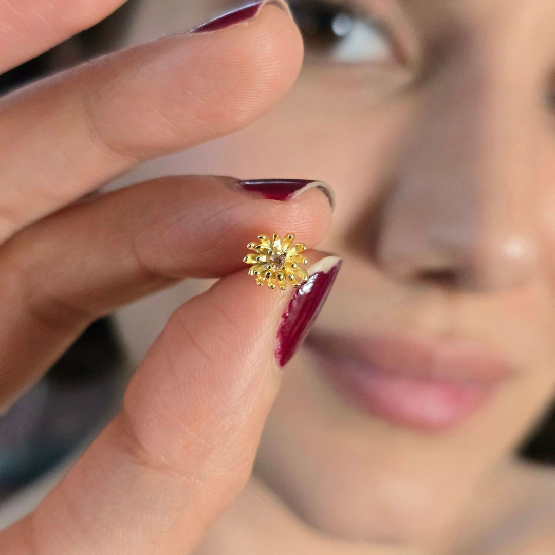 Citrine November Birthstone Chrysanthemum Birthflower Gold Plated Stud Earrings
