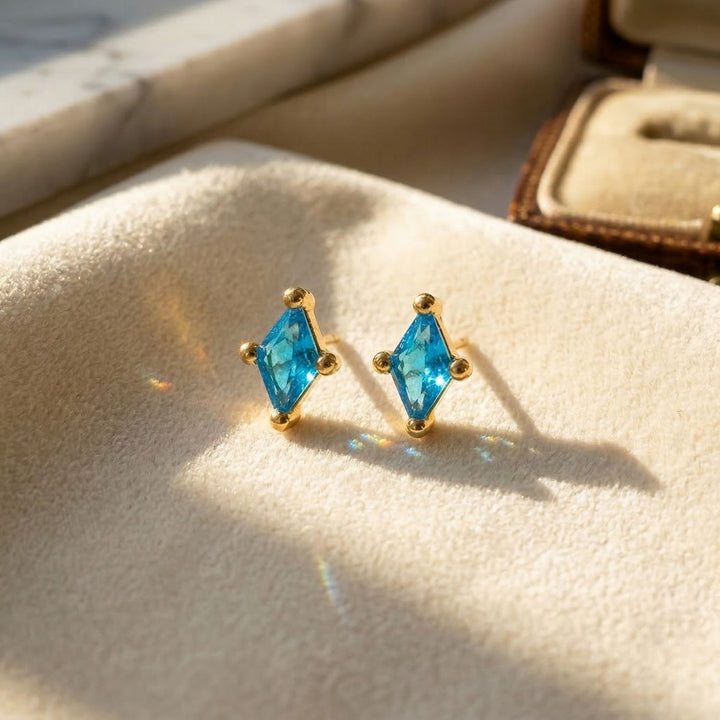 Tiny Turquoise Stud December Birthstone Diamond Shaped Earrings