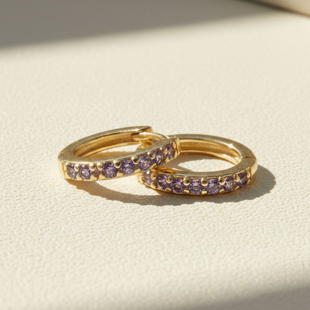 Amethyst February Birthstone Small Huggie Hoop Earrings