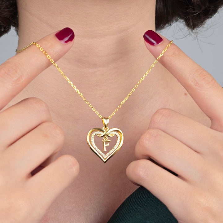 Statement Love Heart Initial Necklace Gold Plated Necklace