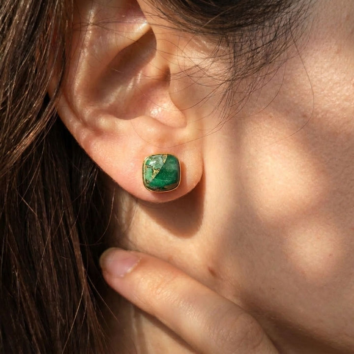 Emerald May Birthstone Gold Plated Stud Earrings