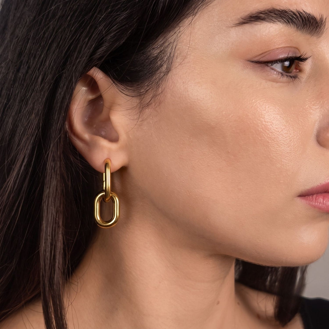 18ct Gold Plated Convertible Paperclip Drop Earrings