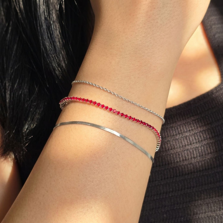 Garnet January Birthstone Sterling Silver Dainty Tennis Bracelet