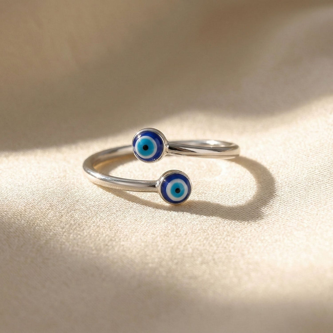 Turkish Blue Evil Eye Sterling Silver Stacking Ring