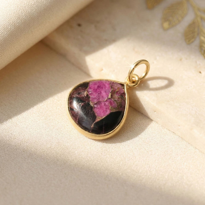 18ct Gold Vermeil Round Bezel Pendant Ruby &amp; Black Turquoise