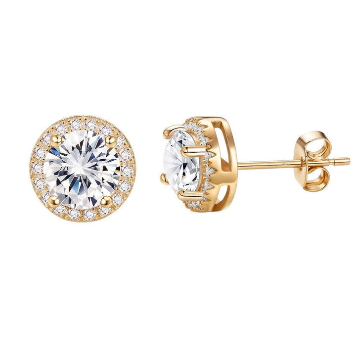 18ct Gold Plated Round Pavé Halo Stud Earrings For Men