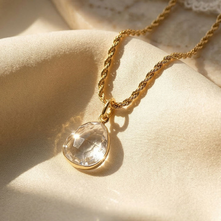 Statement Gold Vermeil Plated Herkimer Diamond April Birthstone Crystal Rope Necklace