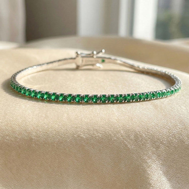 Emerald Gemstone Sterling Silver Tennis Bracelet