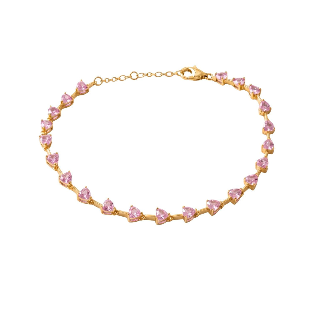 Sterling Silver Pink Tourmaline Birthstone Heart Tennis Bracelet