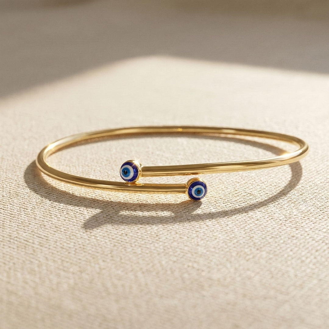 Turkish Blue Evil Eye Minimalist Gold Plated Bangle