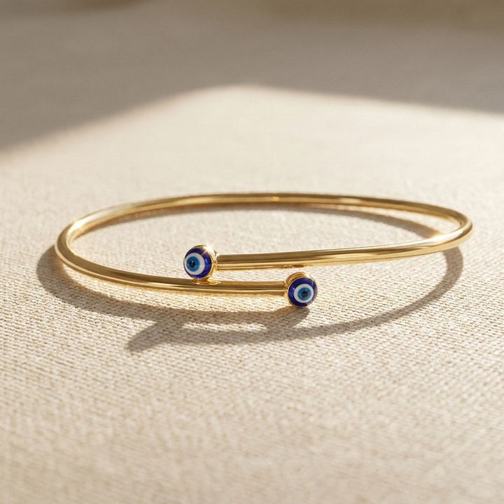 Turkish Blue Evil Eye Minimalist Gold Plated Bangle