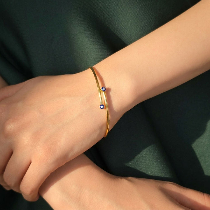 Turkish Blue Evil Eye Minimalist Gold Plated Bangle