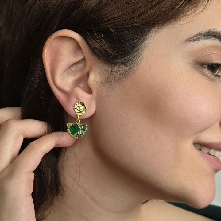 Statement Emerald May Birthstone Hammered Earrings