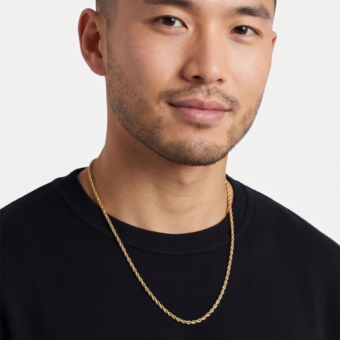 18ct Gold Plated Rope Chain Necklace For Men