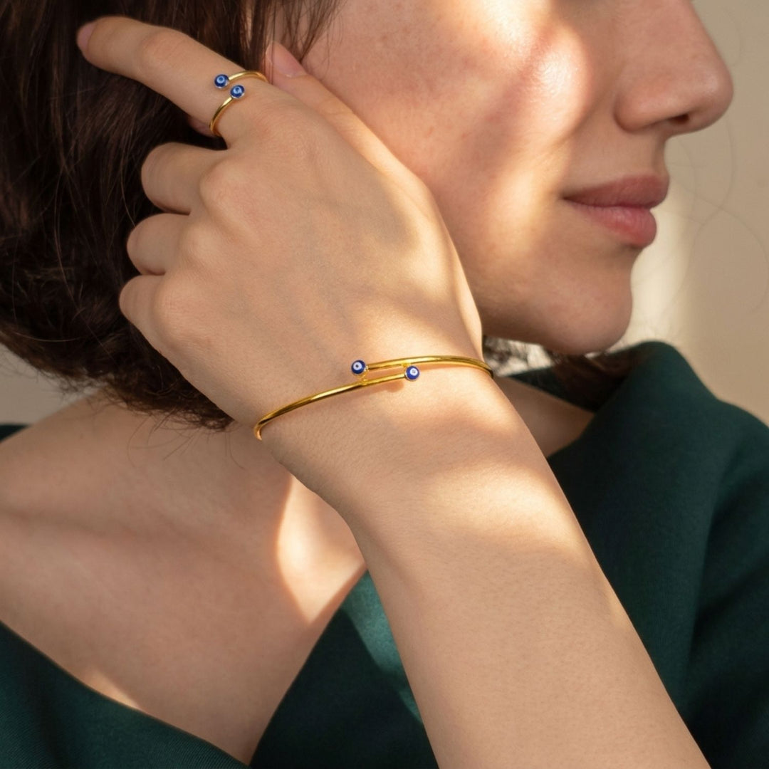 Turkish Blue Evil Eye Minimalist Gold Plated Bangle