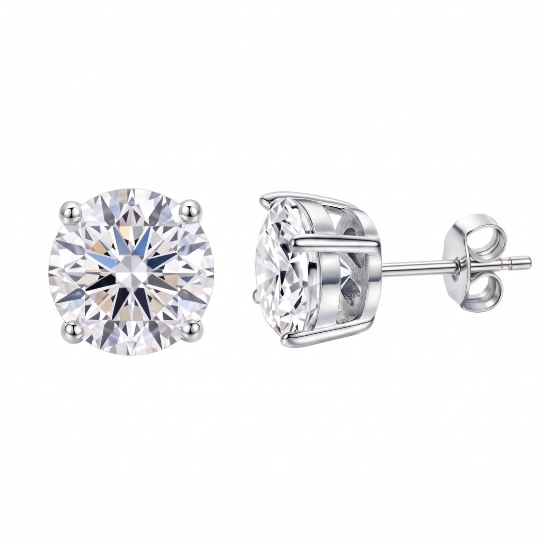 Silver Round Solitaire Stud Earrings For Men in 3 Sizes