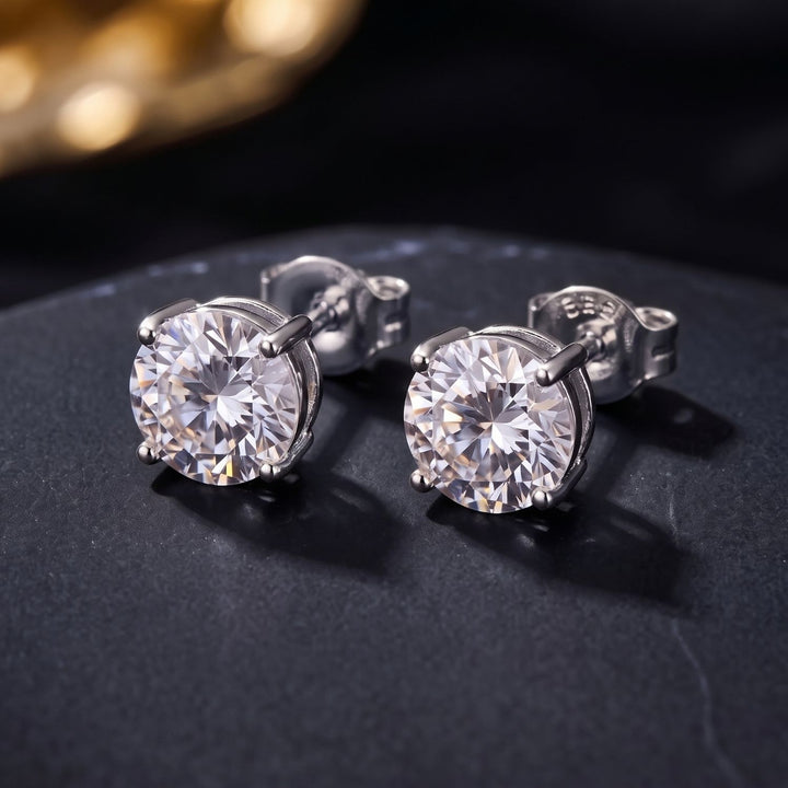 Silver Round Solitaire Stud Earrings For Men in 3 Sizes