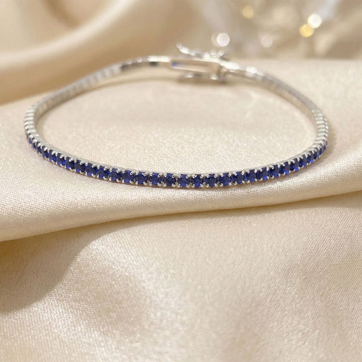 Sapphire September Birthstone Sterling Silver Tennis Bracelet
