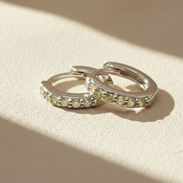Peridot August Birthstone Small Silver Huggie Hoops