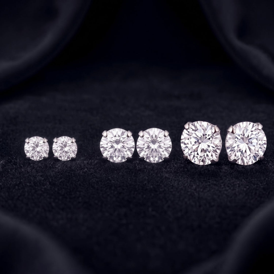 Silver Round Solitaire Stud Earrings For Men in 3 Sizes