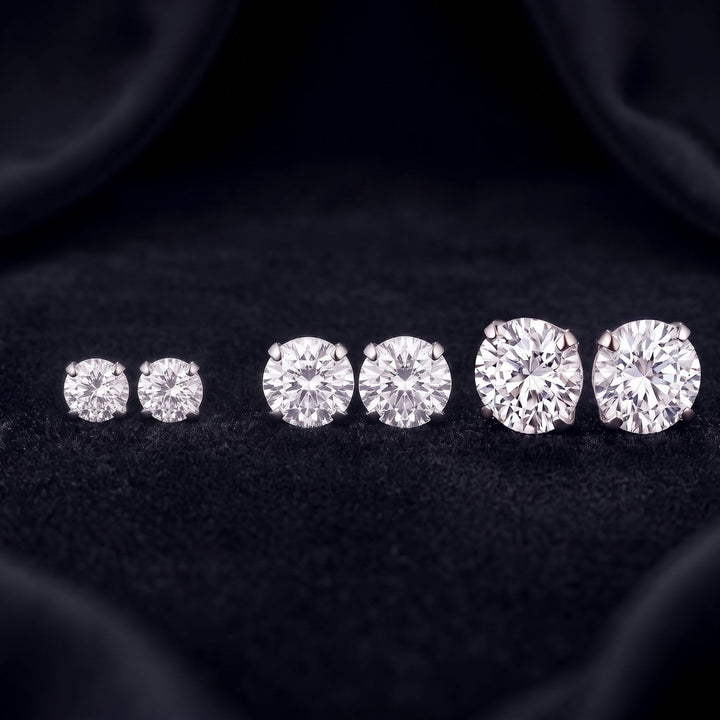 Silver Round Solitaire Stud Earrings For Men in 3 Sizes