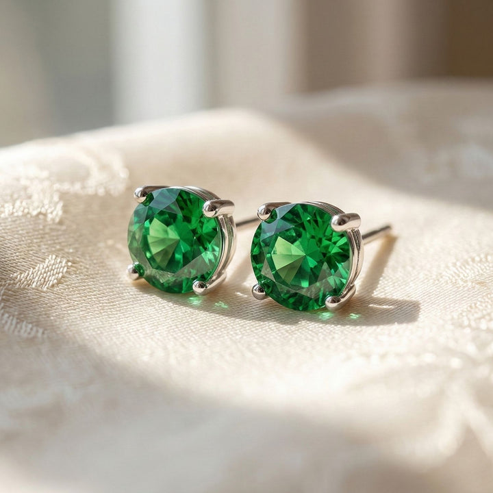 Emerald Crystal Sterling Silver Earrings