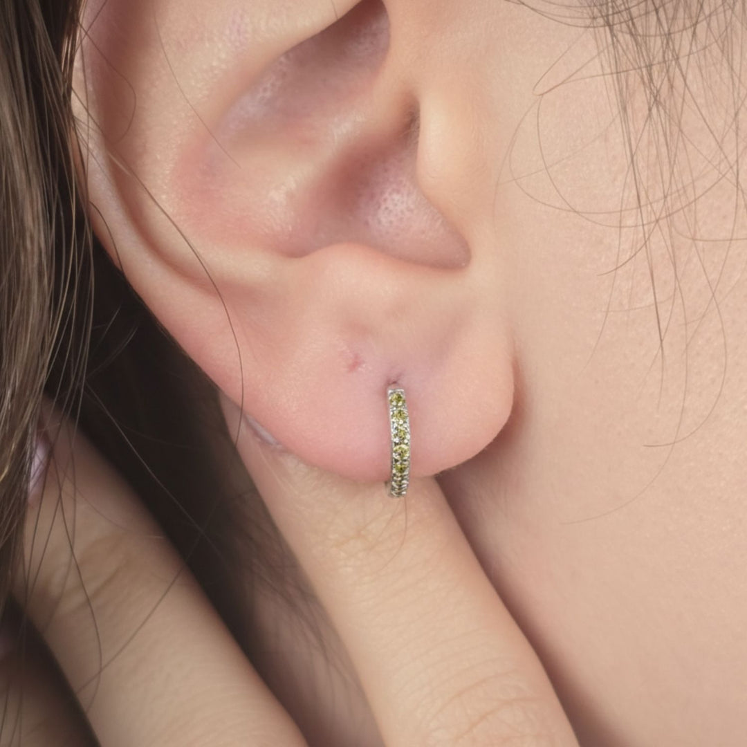 Peridot August Birthstone Small Silver Huggie Hoops