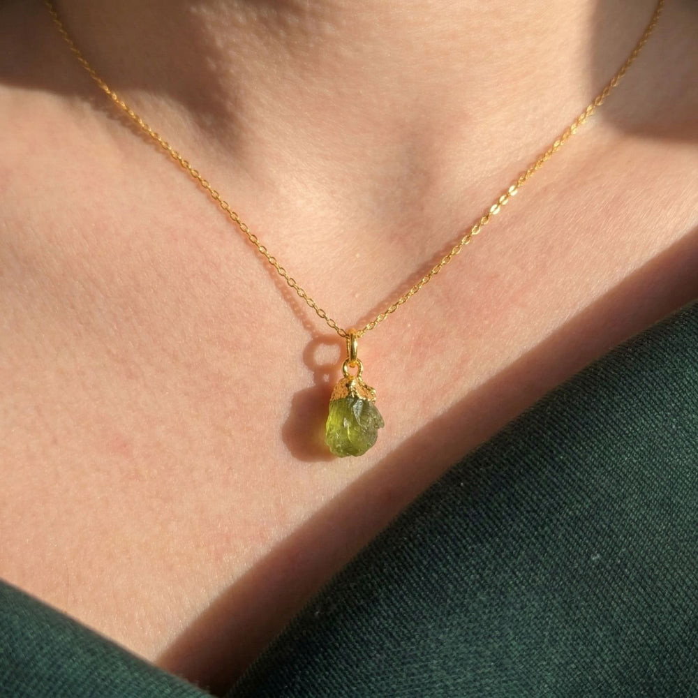 Raw Peridot August Birthstone Gold Plated Necklace