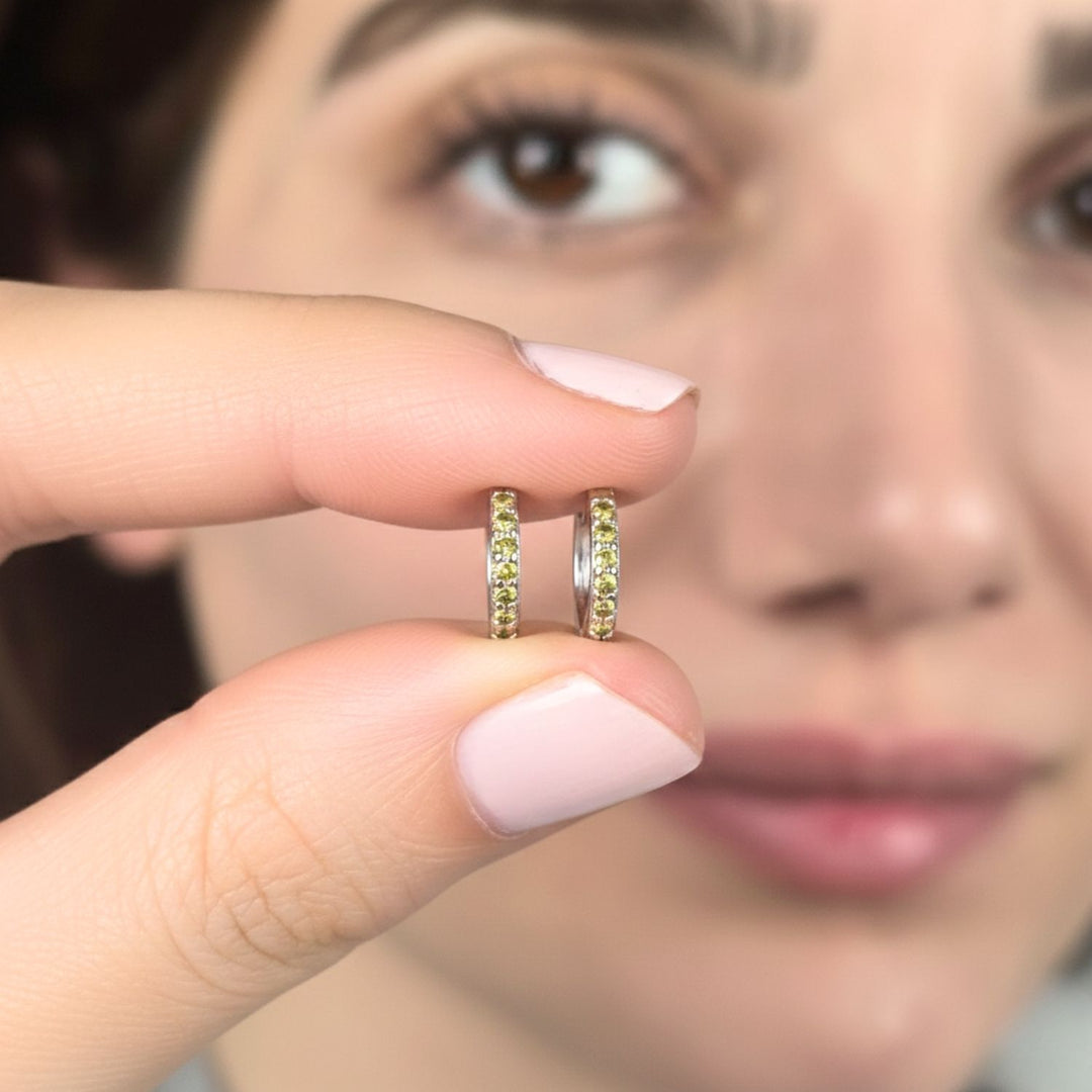 Peridot August Birthstone Small Silver Huggie Hoops