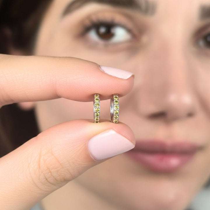 Peridot August Birthstone Small Silver Huggie Hoops